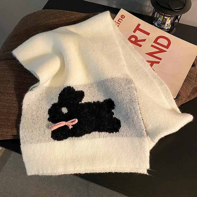 New Cute Rabbit Bow Wool Scarf Female Autumn and Winter Japanese Students Versatile Warm Scarf