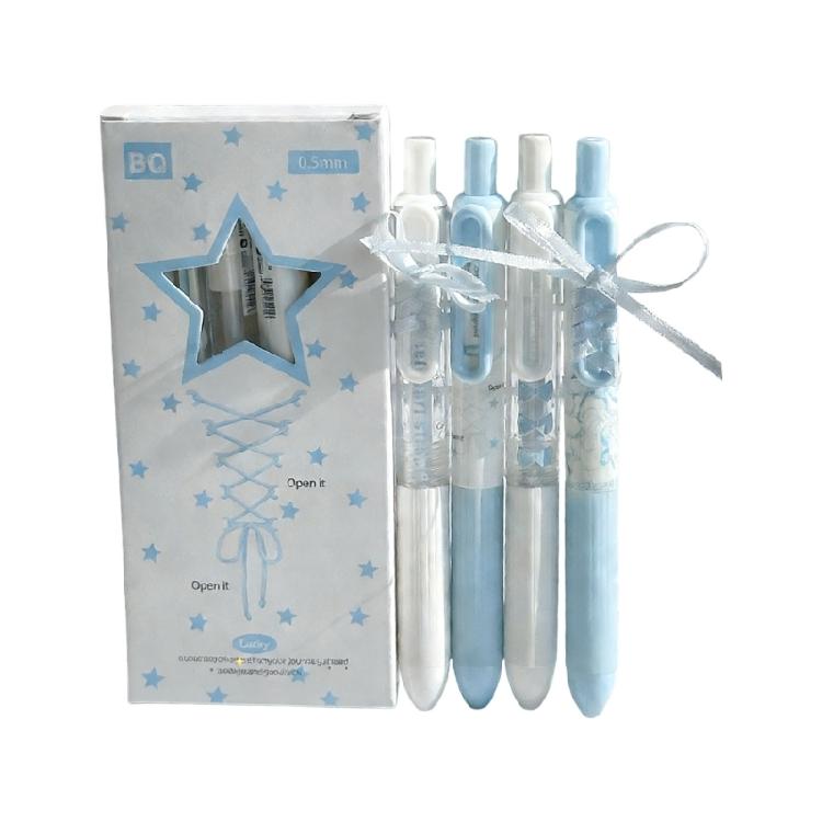 

4Pcs Lace Ribbon Gel Pen 0.5MM Fine Point Retractable Gel Inks Pen Black Inks for Daily Journaling Note Taking Drawing