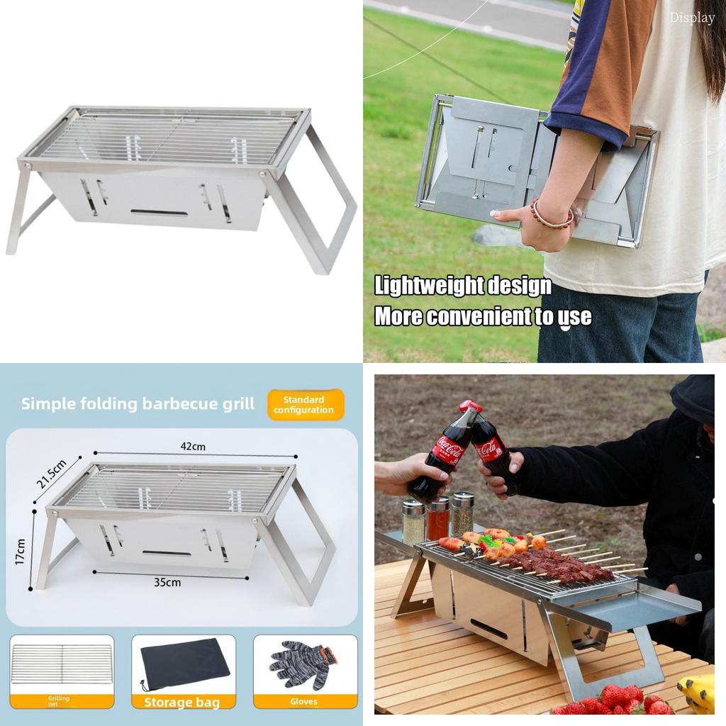 Stainless Steel Barbecue Grill With Thickened Carbon Frame For Outdoor Camping And Family Cooking