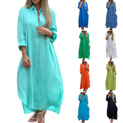 Abito cardigan casual alla moda a maniche lunghe in cotone e lino da donna