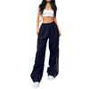 Casual Drawstring Waist Long Pants with Side Adjustable Cords Elastic Waistband Loose Fit Lightweight Trousers for Summer