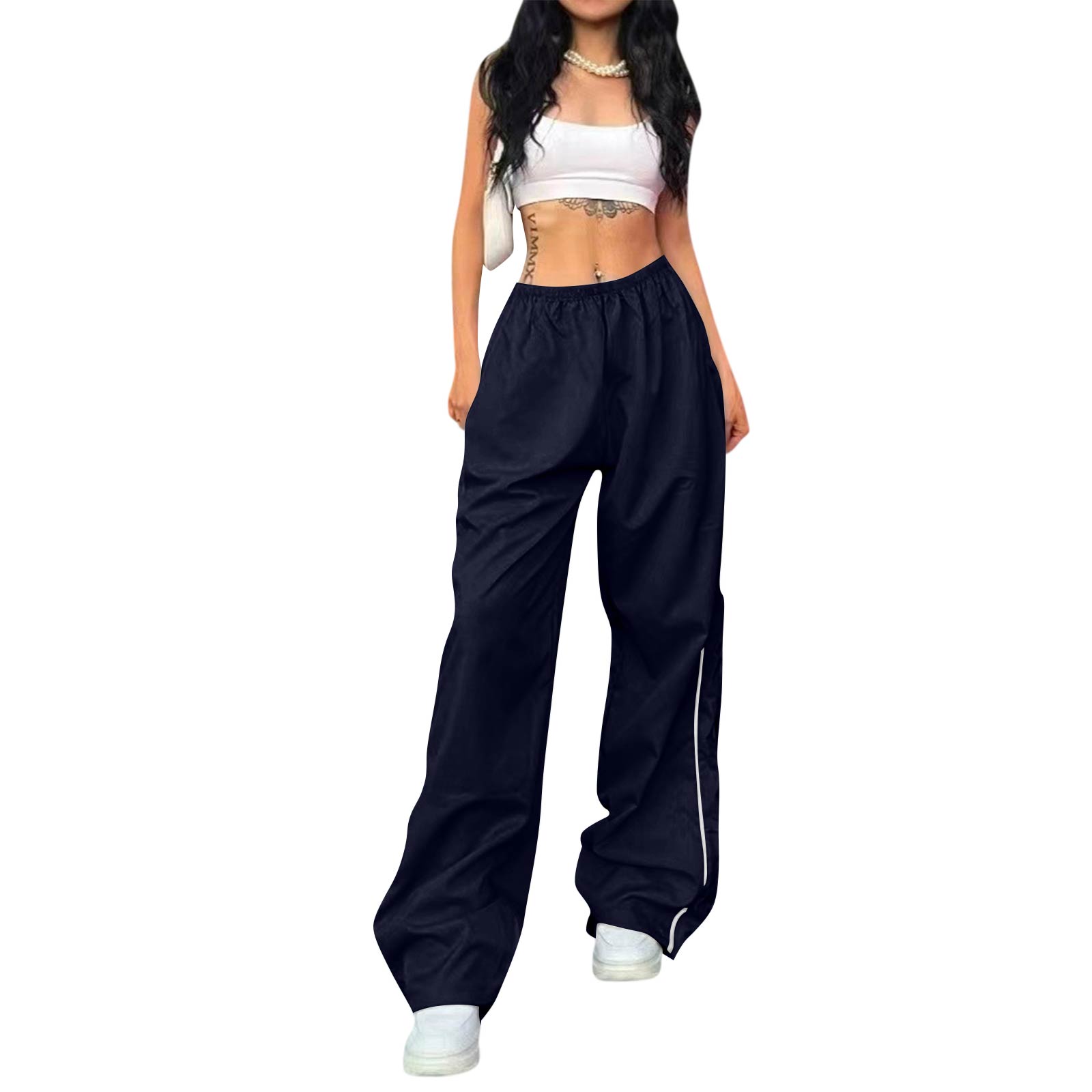 

Casual Drawstring Waist Long Pants with Side Adjustable Cords Elastic Waistband Loose Fit Lightweight Trousers for Summer L Темно-синій