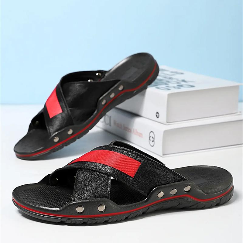Men Slippers Leather Summer Outside Sandals Lightweight Soft Sole Beach Slippers for Men Casual Slide Mens Shoes Big Size 47 48