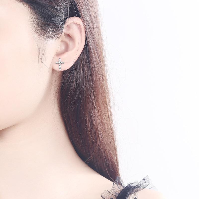 Cercei cu cruce de diamante din argint S925 în stil coreean Cercei personalizați în stil de cuplu care se potrivesc Bijuterii din argint