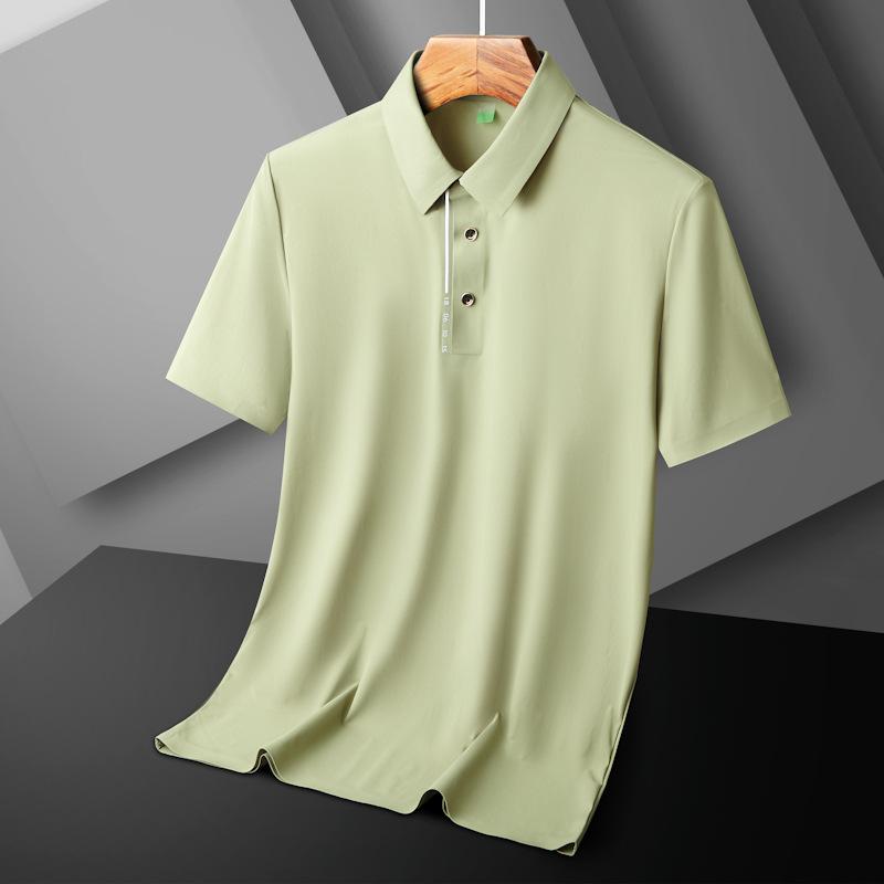 Bezešvá ledová hedvábná polokošile pro muže Krátký rukáv Vysoký elastický Nežehlivý Slim Fit Lehký Luxusní Business Rest