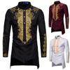 Men's Loose Casual  Shirt Ethnic Style Printing Robe Long Sleeved Shirt Top