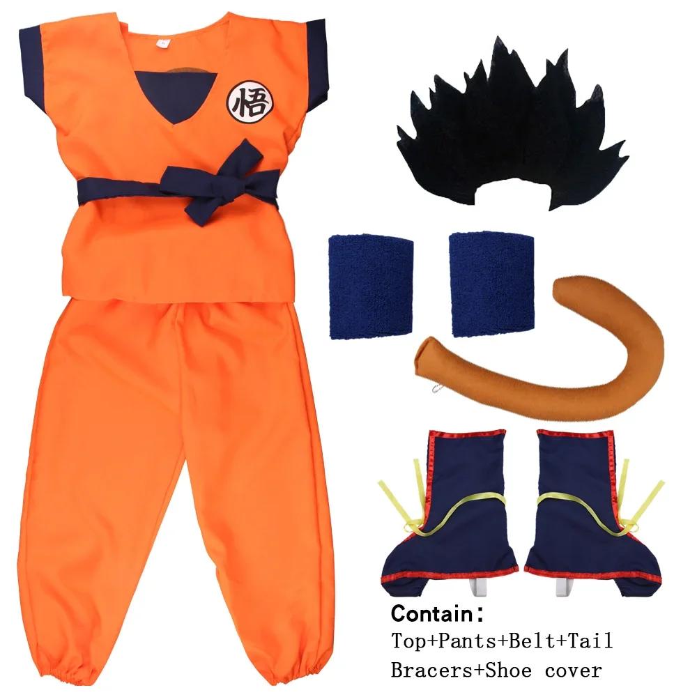 Kids Anime Son Goku Cosplay Costumes Krillin Training Clothes Superhero Outfits with Super Saiyan Wig Comic Con Party Costume