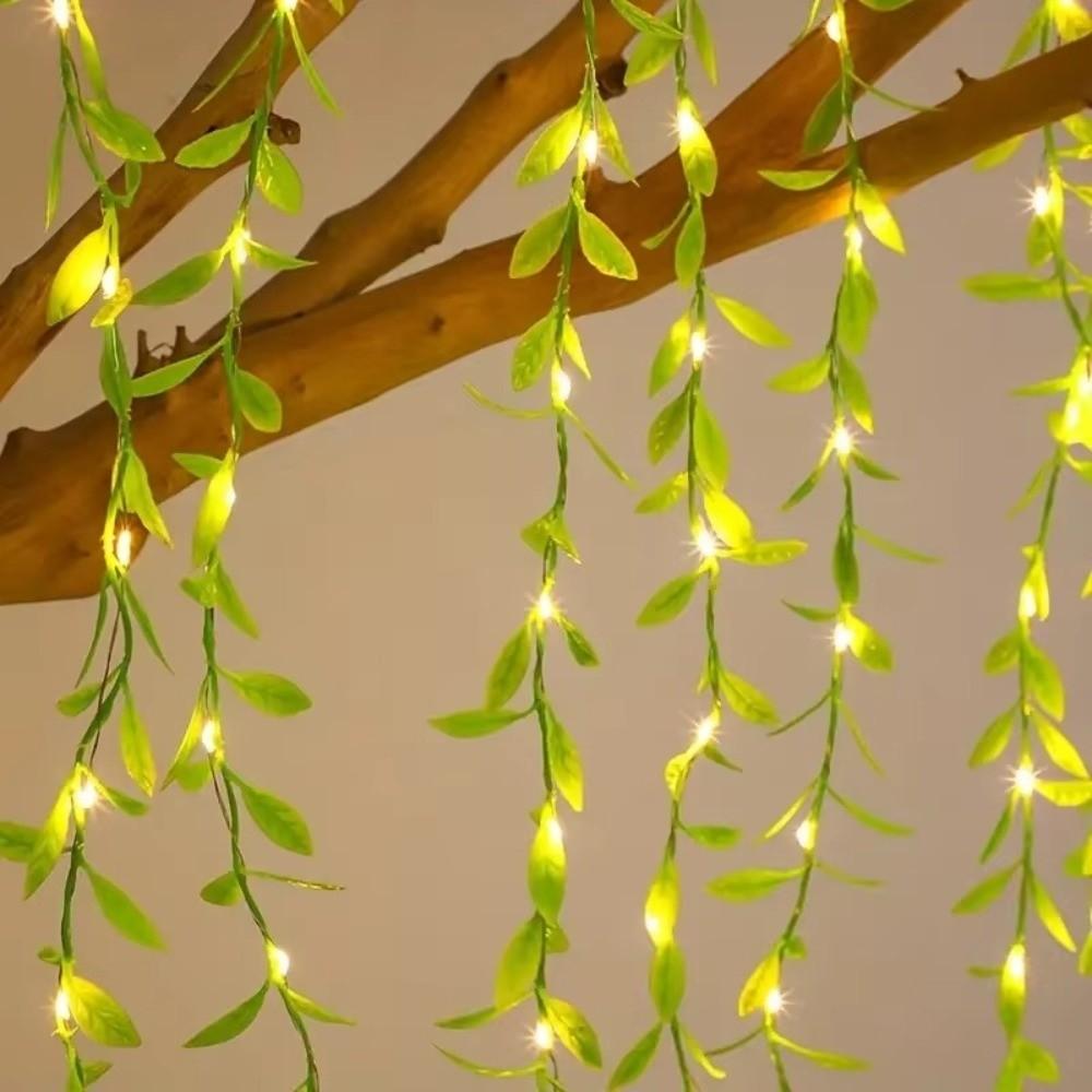 2/5M 20Light Willow Leaf String Lights Always on Battery Box Willow Curtain Lamp Desktop Decoration Artificial Flowers