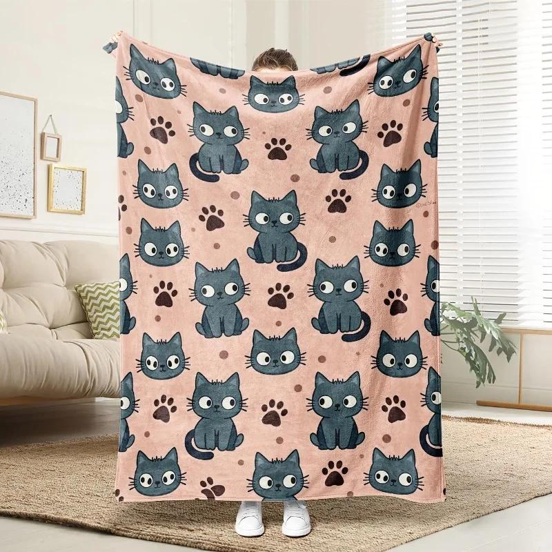 Catthemed pattern Flannel printed blanket suitable for all seasons suitable for living room office sofa and travel 75x100cm