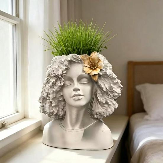 Vaso Viso in Resina Scultura da Montare sulla Testa Vaso Artistico per Piantare Leggero Vaso Fiori Avatar in Resina Regalo per Amanti delle Piante Decorazione per la Casa