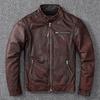 Vintage Brown Coat Classic Biker Style Short Slim Genuine Leather Jacket Men Casual Leather Coat Asian Size 6XL Autumn Wholesale