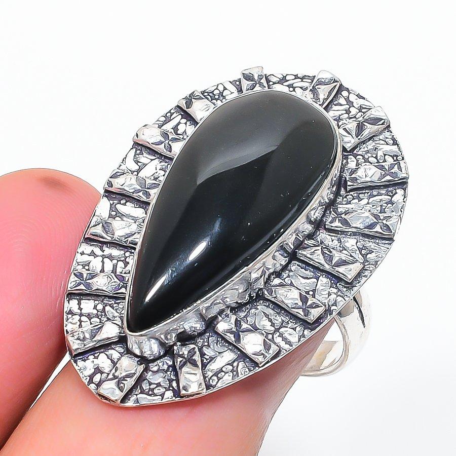 

Кольцо из стерлингового серебра 925 пробы с натуральным черным ониксом, размер 8,5 Y8J92