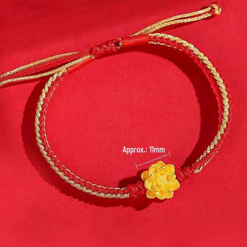 Shuibei 999 Reingold Ping'an Schnalle Armband mit goldenen Glücksperlen - Geflochtenes Handseil Valentinstag Qixi Geschenk
