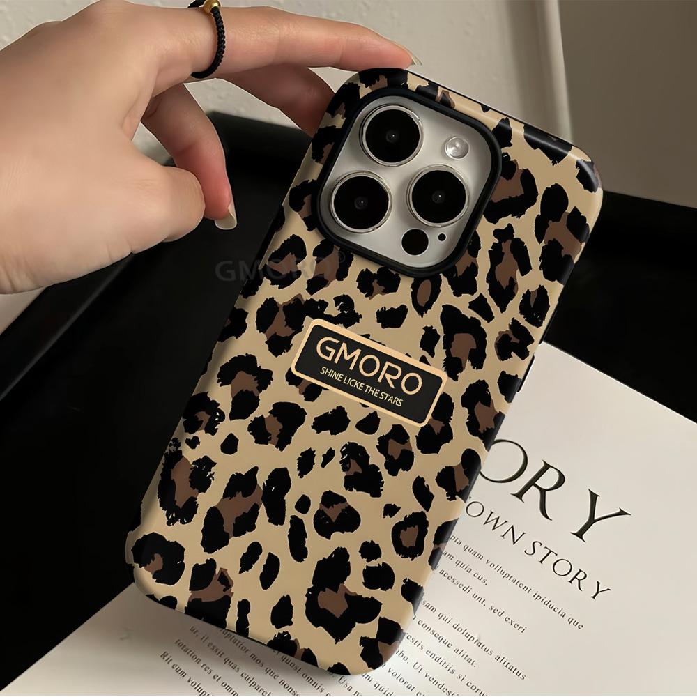 2026 autumn and winter new leopard print Apple 17proamx mobile phone case iPhone13/14 huge good-looking double-layer film
