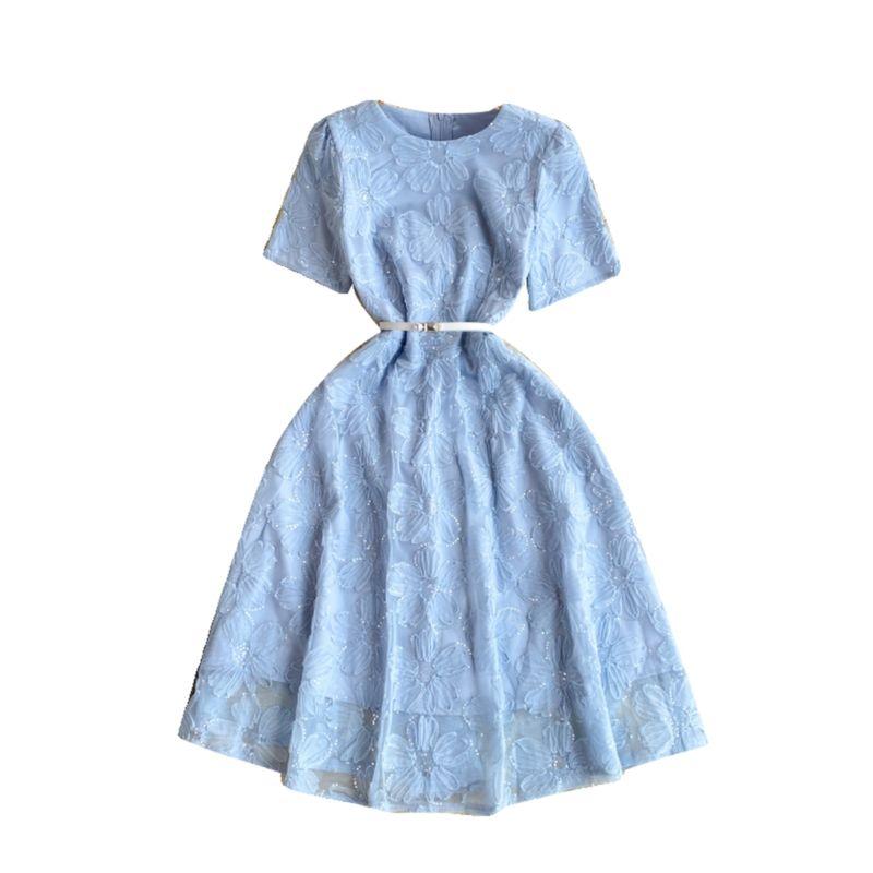 French Style Gentle Dress Women's Accessible Luxury Embroidered Sequins Flower Silm Mid Length Long Length Fancy Gold Style Dress