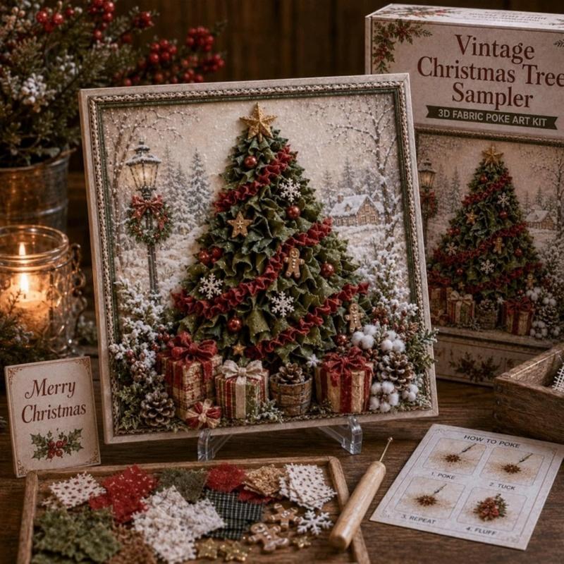3D Christmas Snowman Fabric Poke Art DIY Kit Handmade DIY Fabric Poke Art Kit For Adults Beginner Friendly Vintage Xmas DIY Kit