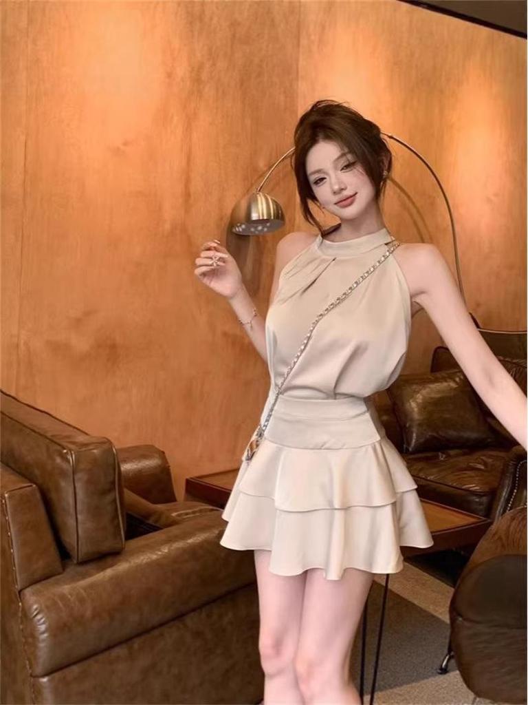 Ensemble d'été chic jupe à volants style cour et top pour femmes