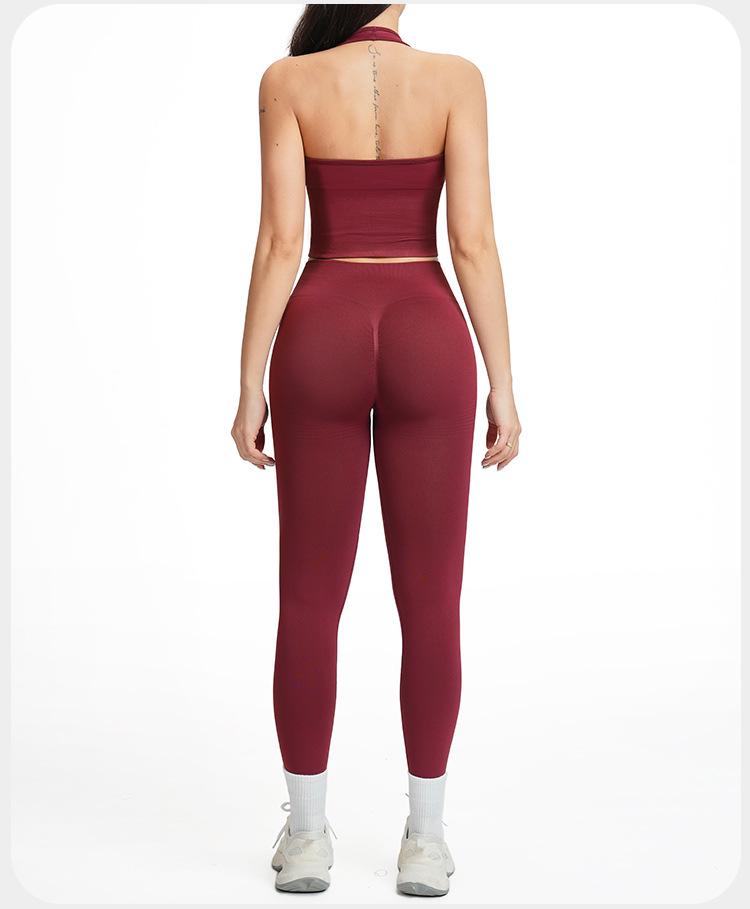 Damen Racerback Geripptes Yoga-Set: Nahtlose Taillenformende & Hüfthebende Fitnessbekleidung