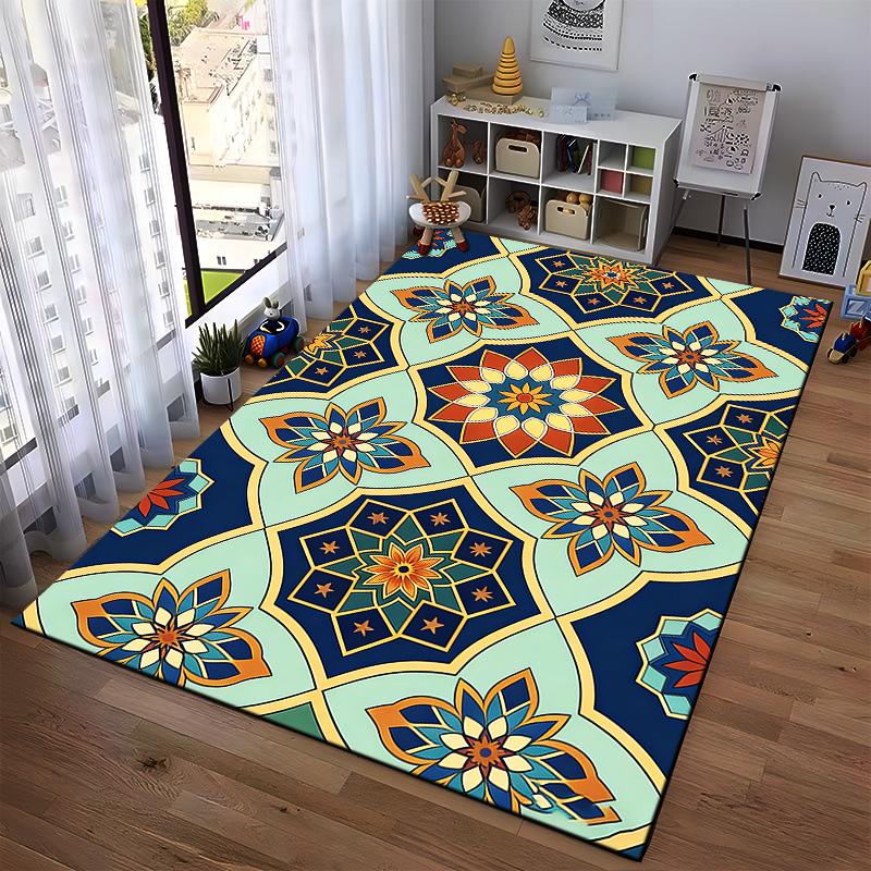 Geometric Floral Pattern Carpet with Vibrant Multicolor Mandala Design Suitable for use as an anti-slip for living room bedroom sofas