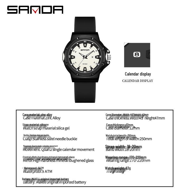 SANDA Quartz Watch: Stylish Casual Watch for Students with Calendar Feature.