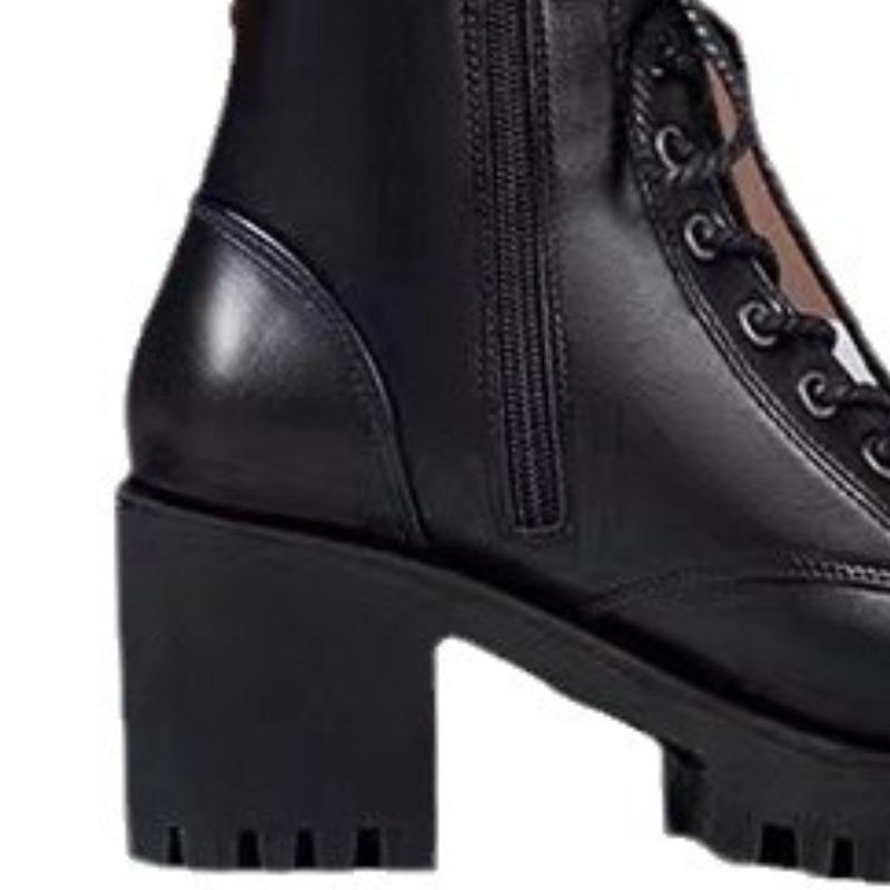 Autumn Winter Women's Boots Lace Up Boots for Women's Thick Heel Side Zipper Ankle Boots Warm Female Motorcycle Shoes