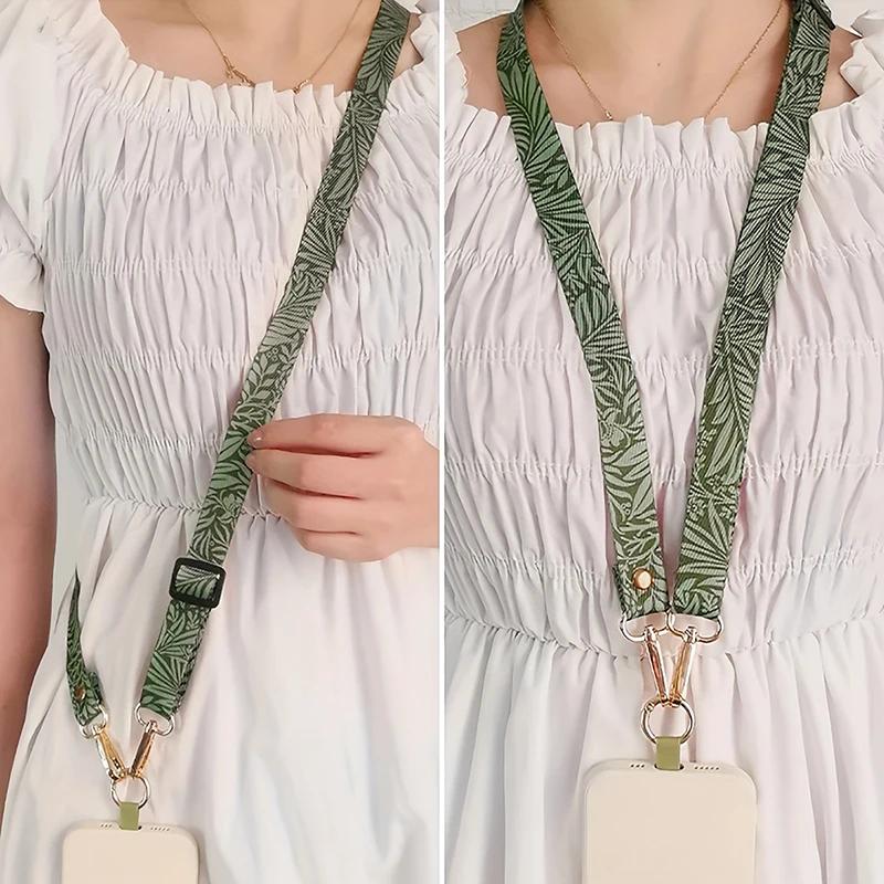 Green Leaves Universal Adjustable Crossbody Cell Phone Lanyard Neckband Strap Rope Anti-Lost Phone Lanyards with Gasket Clip