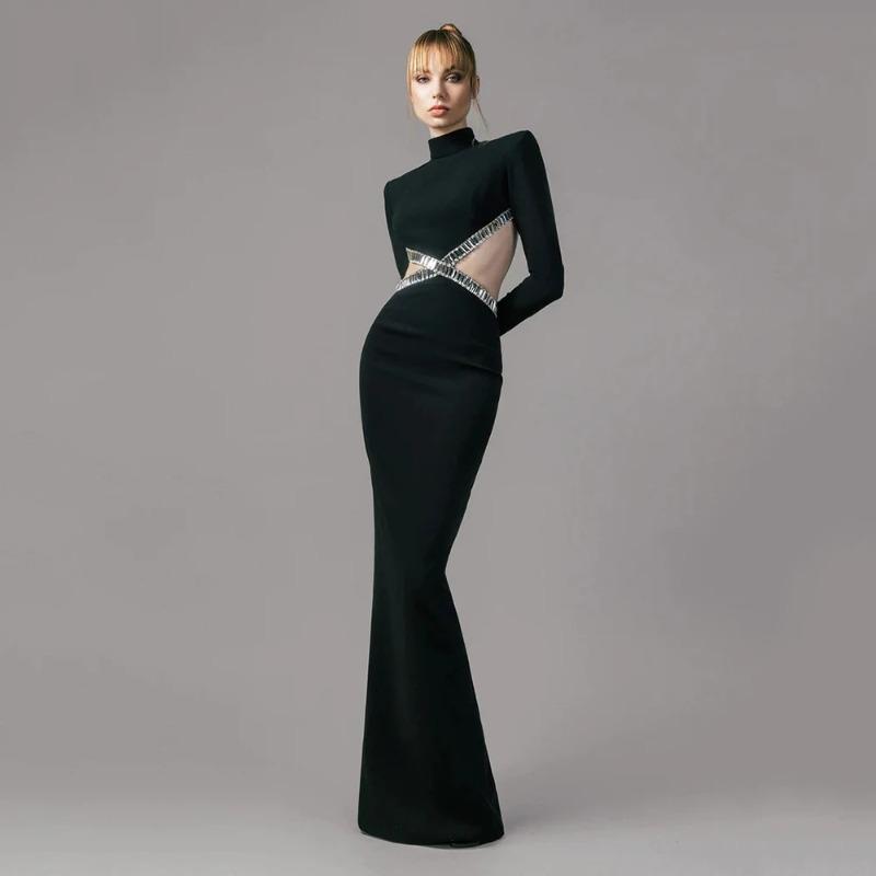 New fashion slim slimming bandage dress temperament diamond design sense evening dress women's long skirt