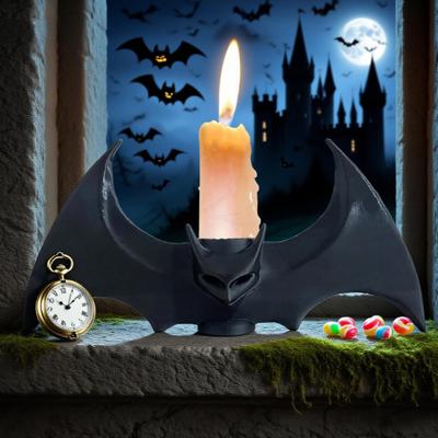 Yousheng 1/2 ks Halloweenský svícen ve tvaru netopýra Strašidelný 3D tištěný černý stojan na svíčku s netopýrem Svícen Domácí stolní dekorace