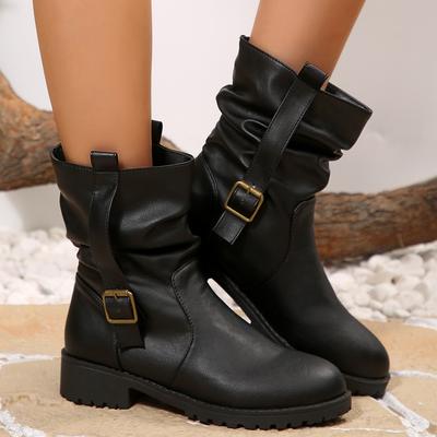 Retro Damen Outdoor Mode Mid-Calf Stiefel Runde Spitze Neue Winter Lederstiefel Mode Damen Übergröße Schuhe Zapatos De Mujer