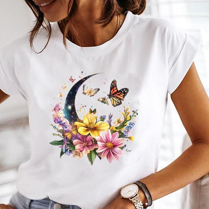 (Asian Size) watercolor butterfly trend  Lady Female Top Printed Clothing Casual T Shirt Fashion Graphic Short Sleeve T-shirts Women Tee