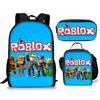 New Roblox Student School Bag Roblox Digital Printing Backpack Three-piece Set Lunch Bag Pencil Case