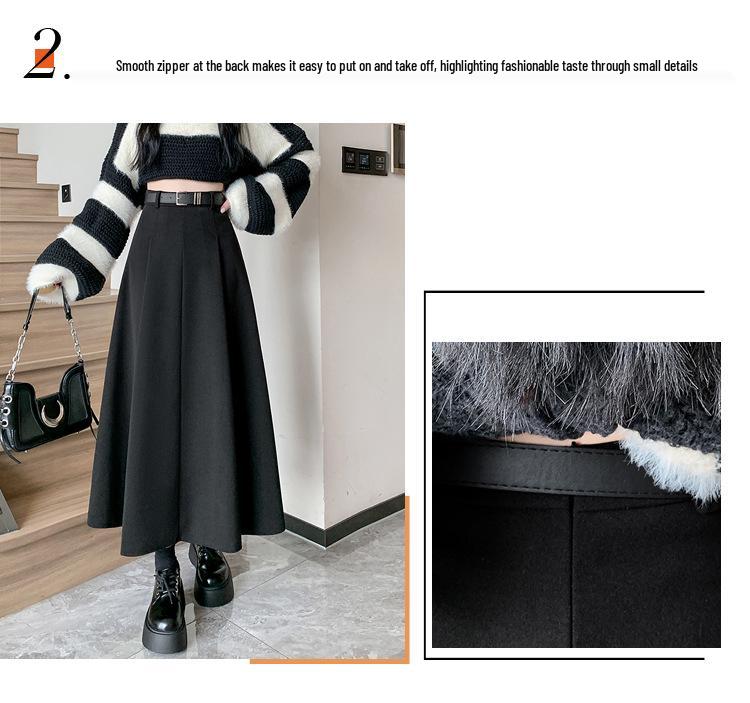 2025 Autumn/Winter Women's High-Waist Grey Wool Pleated Mid-Length A-Line Skirt