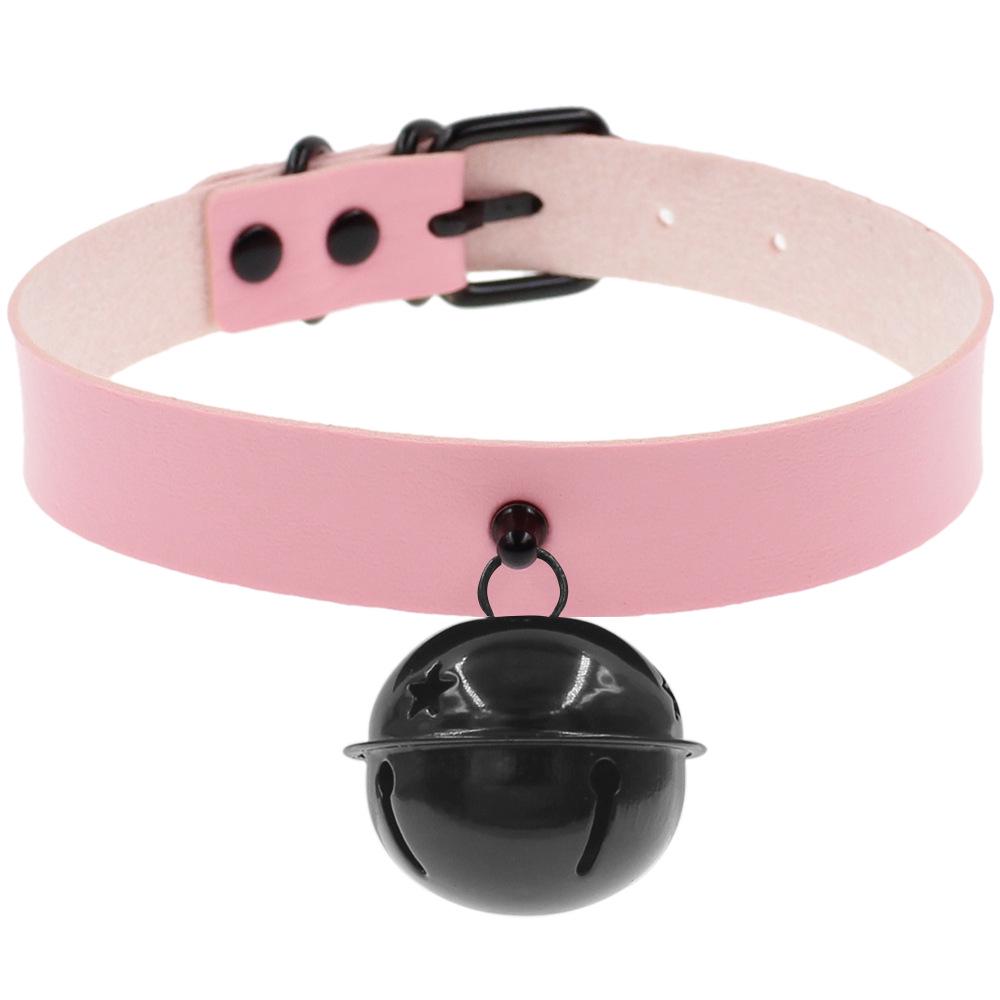 Harajuku Stylish Black PU Leather Collar with Bell Pendant Necklace