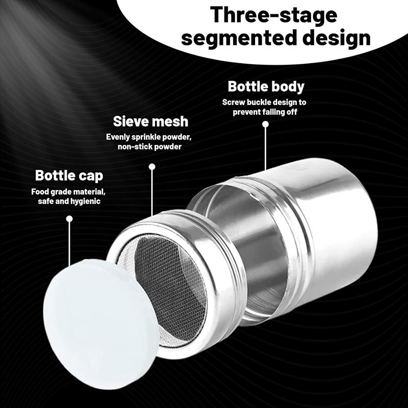 Stainless Steel Coffee Shaker Sifter with Lid Flour Sugar Salt Shaker Icing Mesh Sifter BBQ Seasoning Bottle Kitchen Supplies
