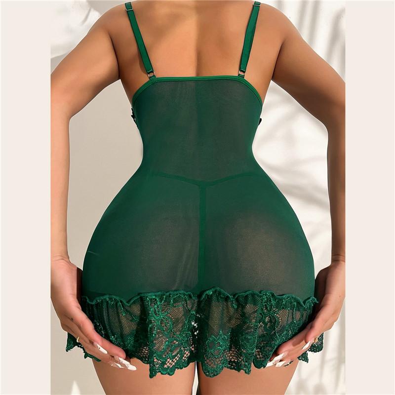 Pijamale sexy Lenjerie pentru femei Cămașă de noapte cu tanga Damă Dantela subțire florală Moda Perspectivă solidă Îmbrăcăminte de noapte