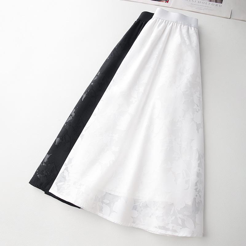 Dámská krajková květinová midi sukně - Bílá, Zeštíhlující áčkový plisovaný design, Nová jarní a podzimní kolekce 2025