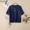 ZANZEA Women Casual V-Neck Loose Polka Dot Print Half Sleeve Blouse