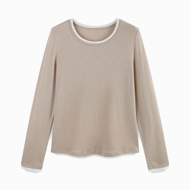 New Autumn/Winter Modal Wool Crew Neck Base Layer Top - White Long Sleeve Shirt