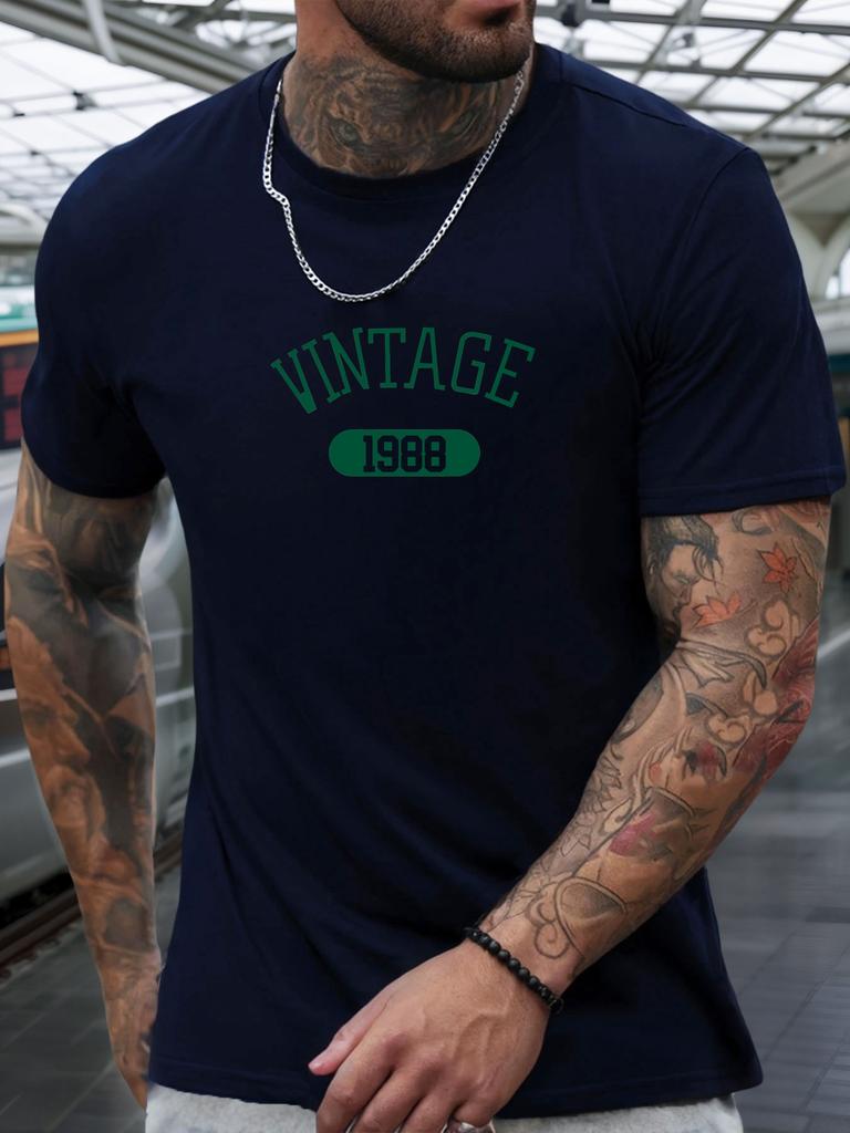 Short Sleeve TShirt VINTAGE 1988 Mens 100 Cotton Pattern Printed Shirt Summer Round Neck Breathable Casual Fashion Cool Tee