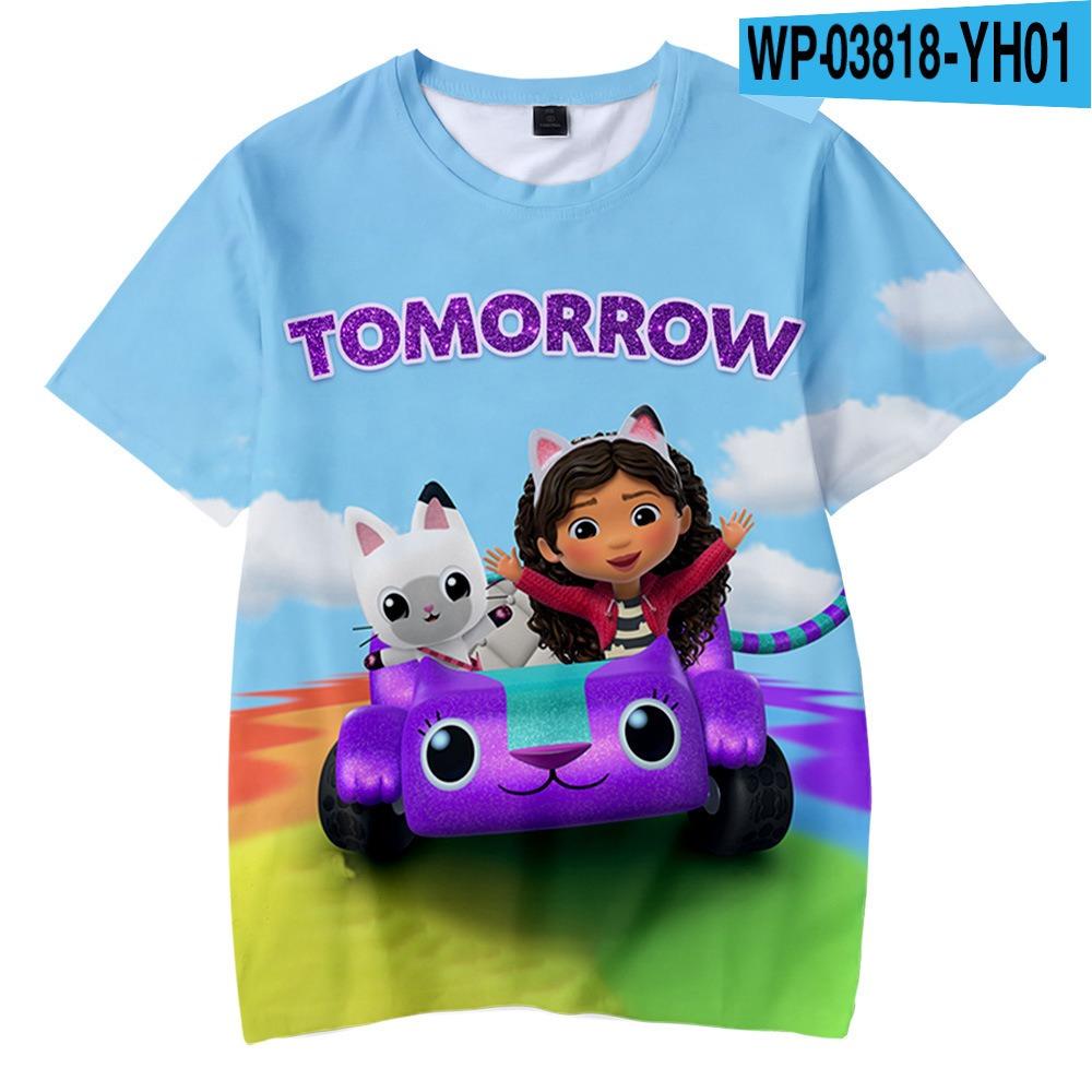 Summer Children's Gabby's Dollhouse Series 3D Cartoon Casual Loose Short Sleeves for Daily Comfort