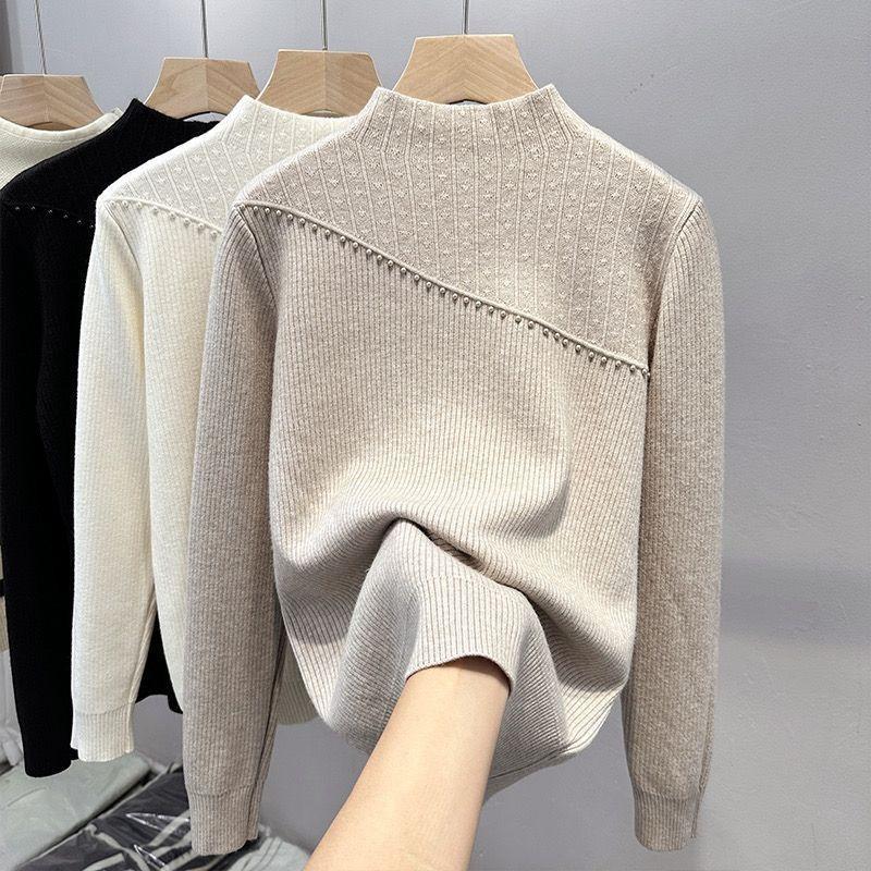 

Осенне-зимний свободный и толстый шерстяной свитер для женщин со встроенным утеплителем и бархатной подкладкой, однотонный трикотажный свитер с полувысоким воротом L абрикосовый