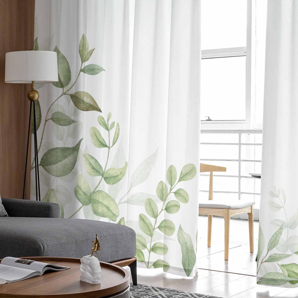 Natural Style Of Plant Leaves Sheer Curtains for Kids Bedroom Living Room Voile Window Curtains Tulle Drapes