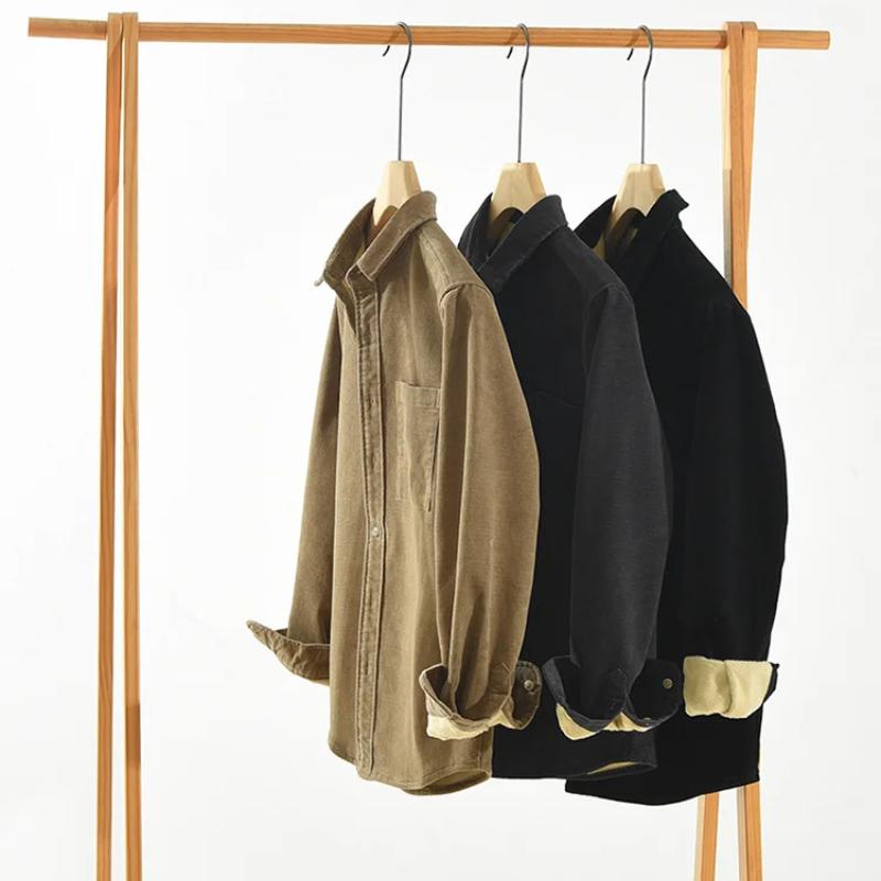 Varm vintertröja för män, daglig, ren bomull, avslappnad topp, krage, manchester, enfärgad skjorta, fleeceskjorta, enkla herrkläder