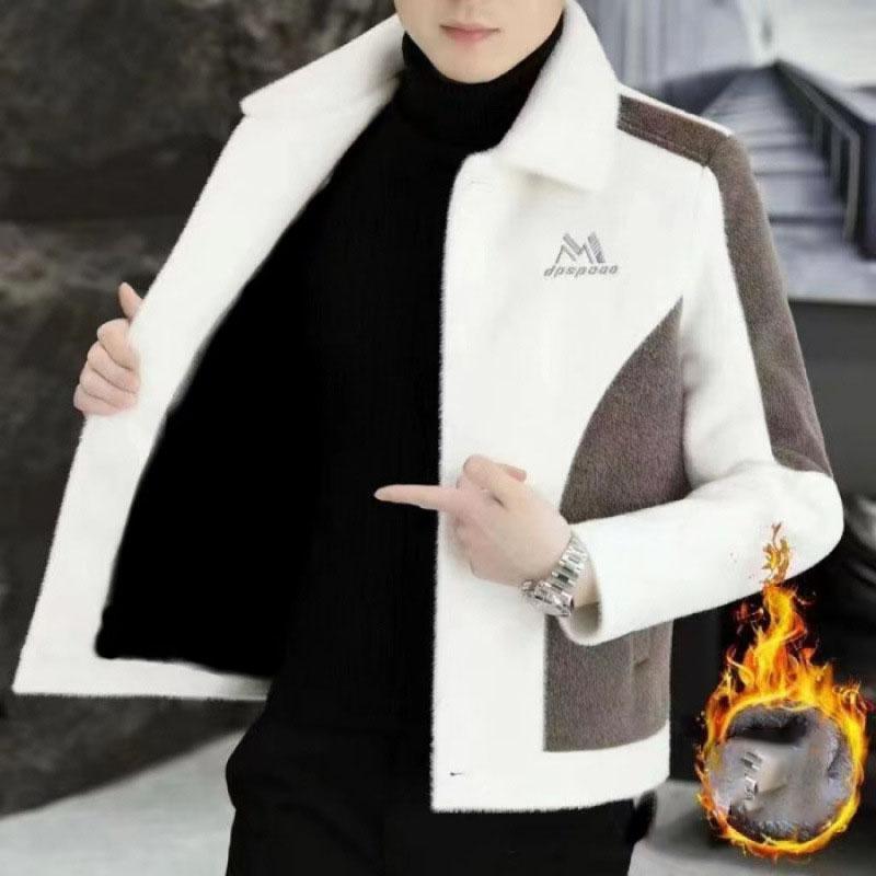 Imitation Mink Fur Men's Woolen Jacket Winter Thick and Warm Casual Trench Coat Korean Fashion Wool Blends Overcoat Men Clothing