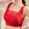 Women Fashion Breathable Wide Shoulder Straps V-shaped Beauty Back Anti Sagging Padded Sports Bra Lace Sweet Stitching Push Up Seamless Wireless Bra