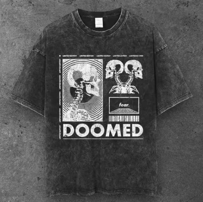 Mens Doom Twin Skull Oversized T Shirt Washed Black Y2K Streetwear S-3XL S разноцветный