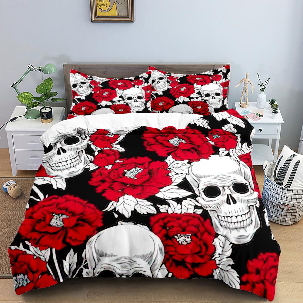 3D Skull Head Series Home Bedding Set Horror Pattern Quilt Cover Pillow Case 2/3 Halloween AU180 * 210 Full Size Home Decoration