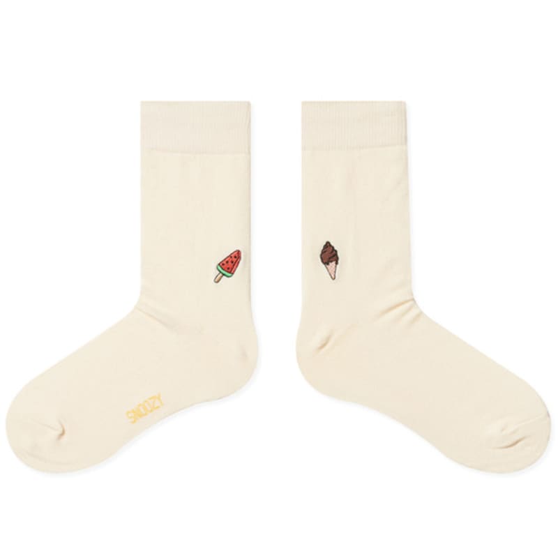 SNOOZY Watermelon Bar Embroidered Socks (Ivory)