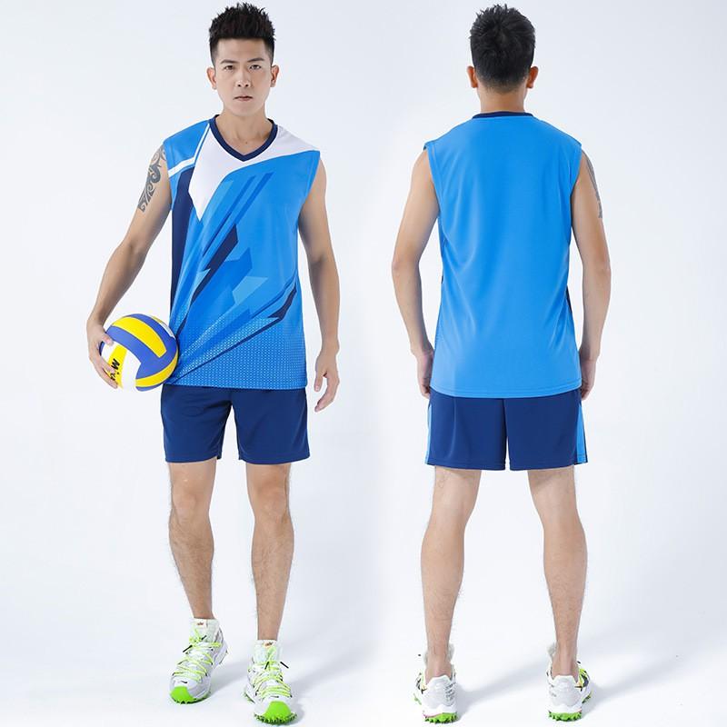 Mens Volleyball Jersey Set Short Sleeve Sleeveless Striped Sports Uniform Training