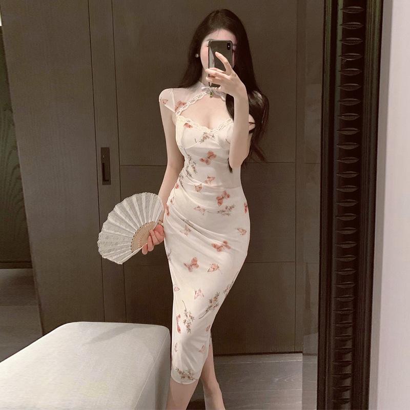 

Женская одежда прохладный ветер кружевной край полые модифицированные ципао юбка XL